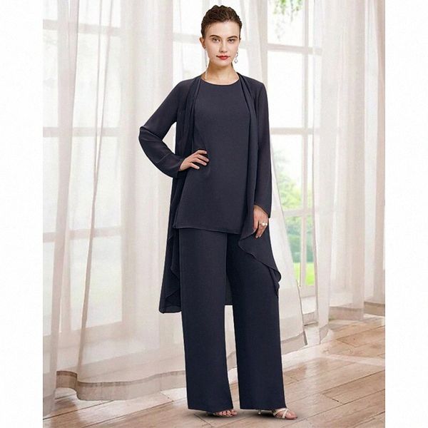 

two piece pantsuit / jumpsuit mother of the bride dress elegant jewel neck floor length chiffon long sleeve with ruching 2022 v1f0#, White;black