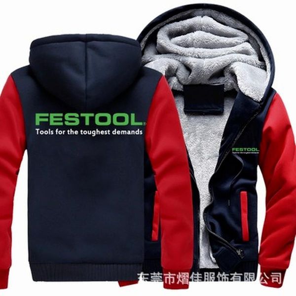 

men's hoodies & sweatshirts winter men for festool tools jacket thicken warm fleece cotton zipper coat male tracksuits k, Black