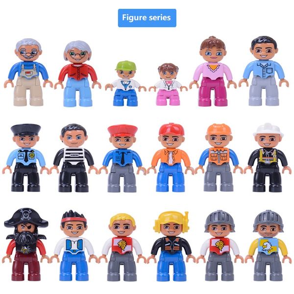 

6pcs large building blocks big size block compatible brands family worker police bricks action figure toy for kids children gift