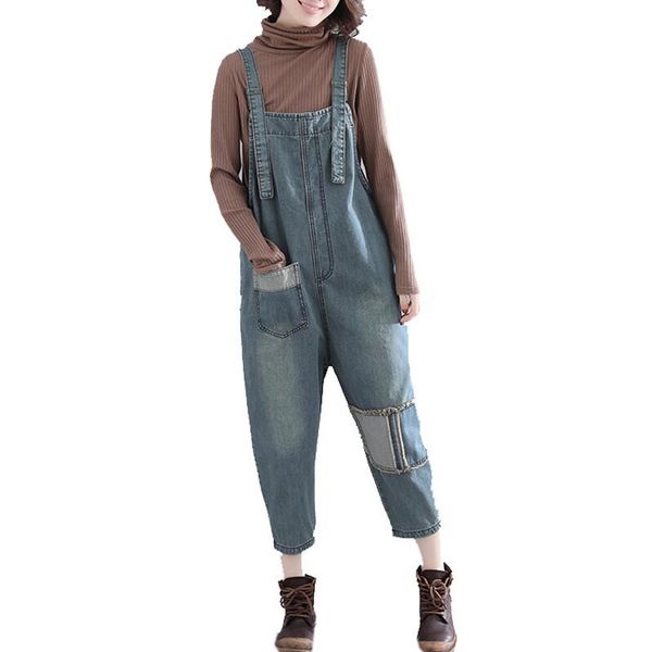 

fashion casual oversized loose low drop crotch harem jeans jumpsuits women strap denim overalls hanging patch pants rompers, Black;white