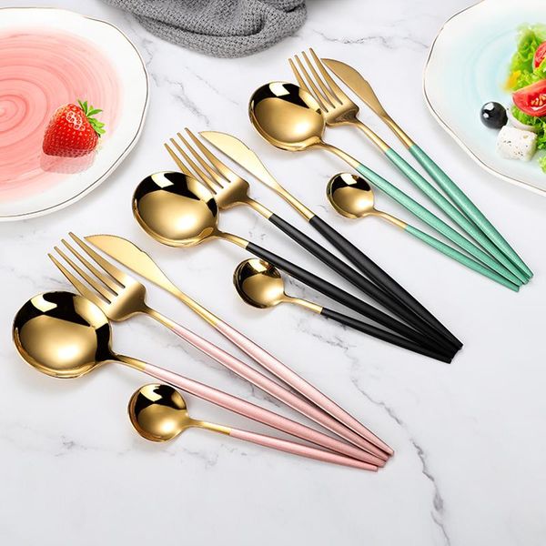 

4pcs/set black gold cutlery set stainless steel dinnerware silverware flatware dinner knife fork spoon drop sets