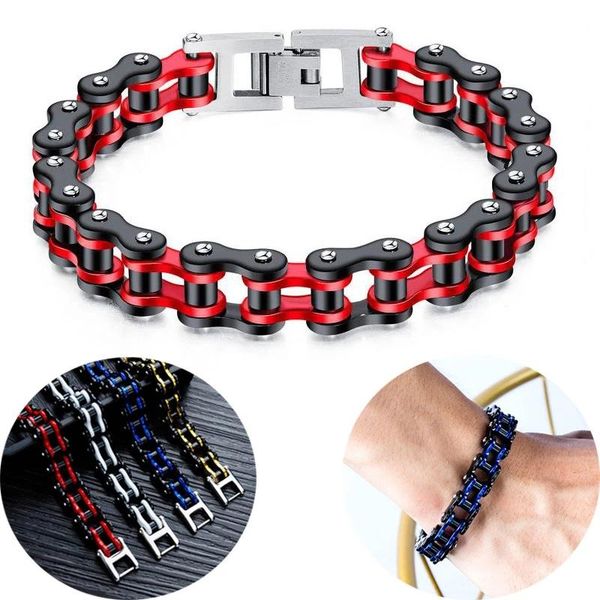 

link, chain mens women black blue biker bracelet red gold stainless steel motorcycle bicycle bike wristband bracelets jewelry gifts