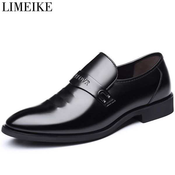 

dress shoes limeike fashion oxford business men genuine leather soft casual breathable men's flats, Black