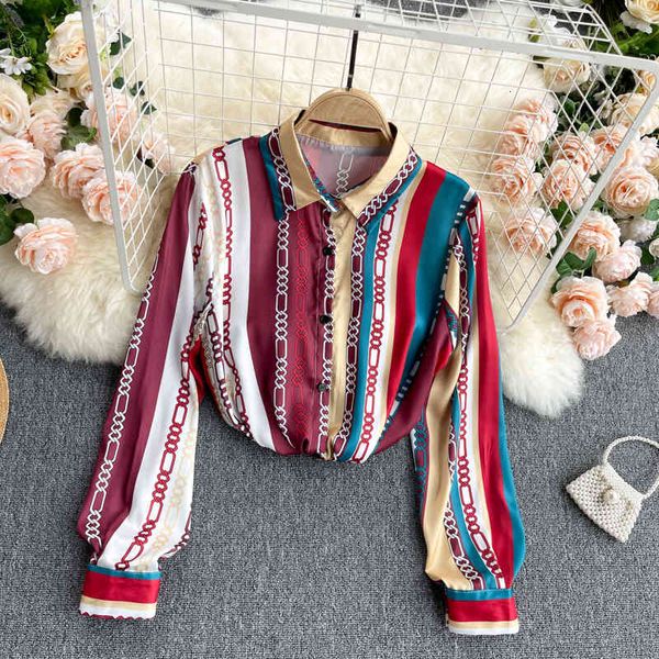 

dresses design retro print blouse women turndown-collar single breasted loose casual spring korean chic streetwear blouses, Black;gray
