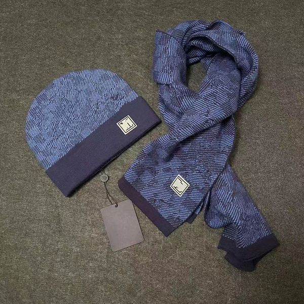 

2022 scarf hat hats scarves sets 2021 new designer scarf hat set mens womens winter warm beanie and scarves sets optional exquisite gift box, Blue;gray