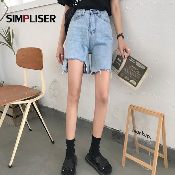 

knee length jeans pants women capri shorts high waisted ripped summer 2021 blue short feminino women's