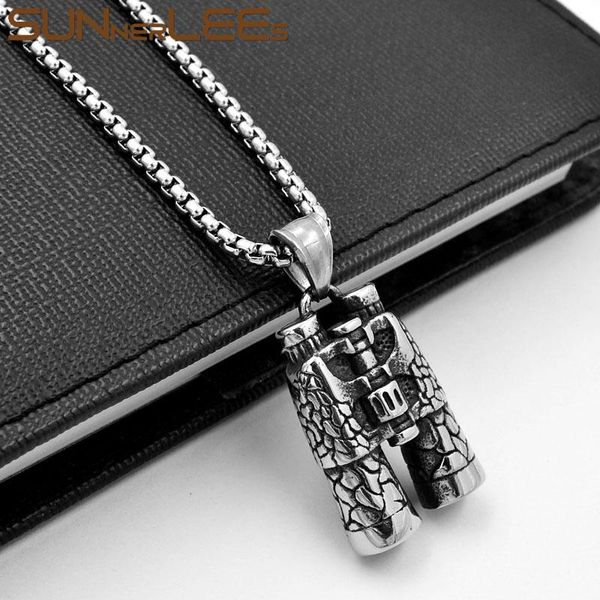

pendant necklaces sunnerlees fashion jewelry 316l stainless steel necklace cool punk telescope link chain men women gift sp69, Silver