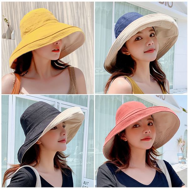 

summer designer version of versatile travel sunshade sunscreen uv big along the soft girl double-sided fisherman's hat children