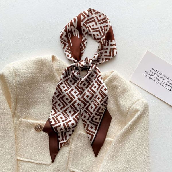 

net red korean version letter spring and autumn versatile scarf women's thin strip silk ribbon, Blue;gray