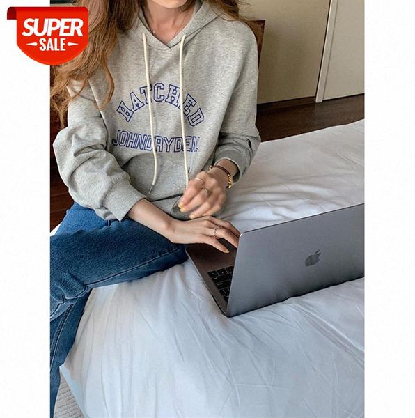 

tg drawstring hooded letter sweater women korean style long-sleeved casual pullover 13652 #x46t, Black;gray