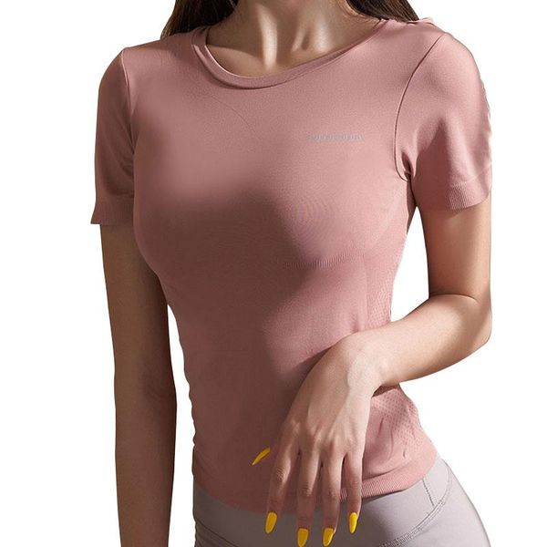 

yoga outfit 2021 summer women seamless sport workout short sleeved shirts quick dry fitness crop shirt