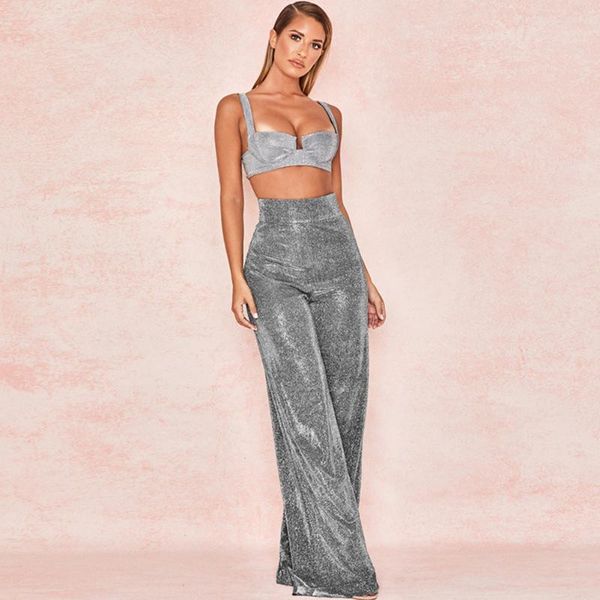 

women's pants & capris women shiny zipper wide leg fashion high waist casual clubwear night club party, Black;white