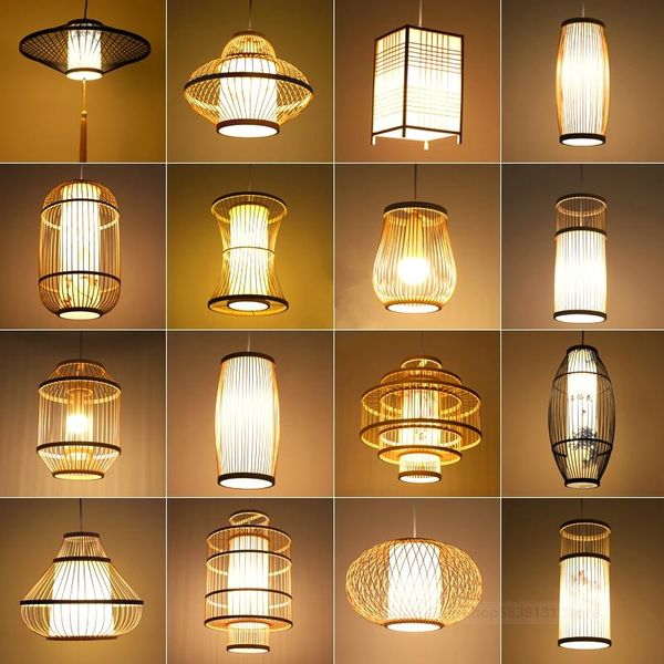 

pendant lamps chinese style lights led living room decor restaurant bedroom lamp idyllic art hand weaving lantern bamboo light fixture