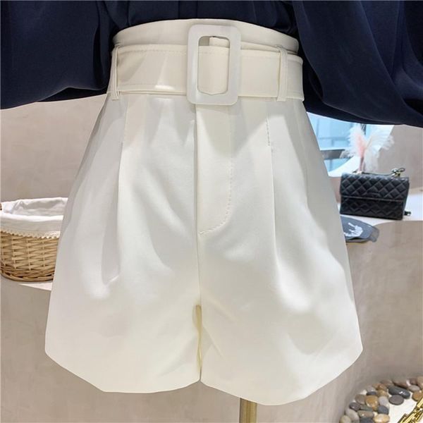 

women's shorts niche design women clothing summer 2021 fashion versatile slim casual pants high waist wide leg suit with belt, White;black