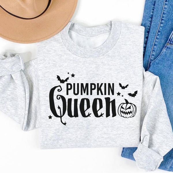 

women's hoodies & sweatshirts spooky pumpkin queen sweatshirt funny women long sleeve halloween party pullovers, Black