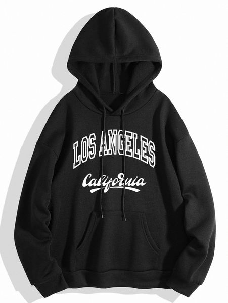 

letter graphic kangaroo pocket drawstring thermal hoodie y8vx#, White;black