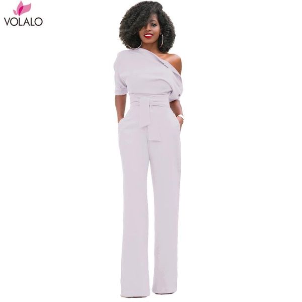 

women's jumpsuits & rompers autumn winter women jumpsuit long pants one shoulder neck wide leg jumpsuirt with belt club party overalls, Black;white