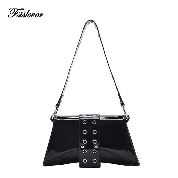 

evening bags 2021 vintage patent leather baguette bag punk style rivet women shoulder retro ladies small messenger handbag bolsa mujer