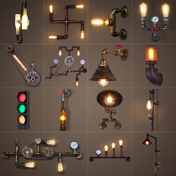 

american loft nostalgic industrial wind wall lamp corridor balcony bar cafe antique iron water pipe