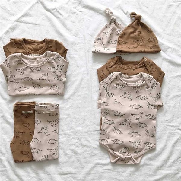 

baby boys girls cartoon dinosaur clothes sets baby pure cotton romper infant kids cute toddler autumn winter 210615, White