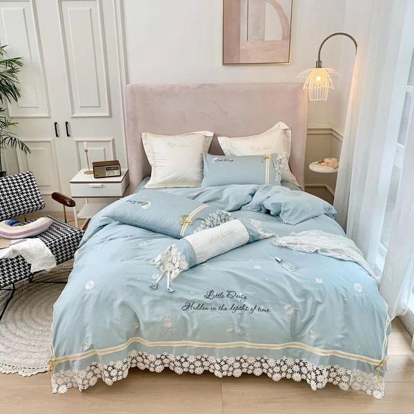 

bedding sets 600tc egyptian cotton daisy embroidery princess set cover king pillowcases textiles sheet lace bed  duvet home edge