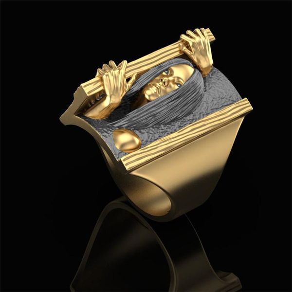 

creative thriller movie female head ring vintage punk rings for men women gold/black/silver color halloween party jewelry cluster, Golden;silver