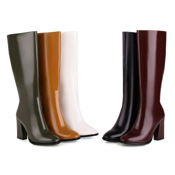 

women high heel boots thick heel zipper woman winter shoes fashion cool knee high boots woman footwear size 34-43, Black
