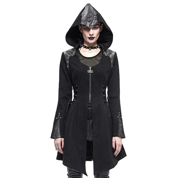

women's jackets devil fashion punk black hooded slim jacket gothic stitching ladies, Black;brown