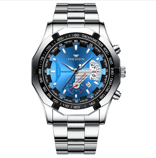 

fngeen brand white steel quartz mens watches crystal glass luminous simple casual watch date 44mm diameter personality stylish man wristwatc, Slivery;brown