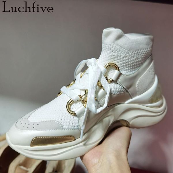 

boots lace up mesh ankle round toe wedges shoes for women elastic sock femme white casual women's, Black
