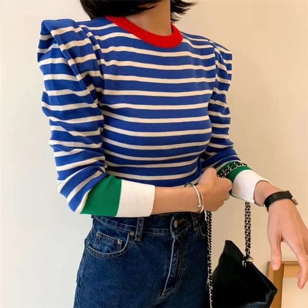 

women's sweaters korean striped color-blocked knitted pullovers 2021 autumn winter long sleeve o-neck casual fashion ladies jumpers, White;black