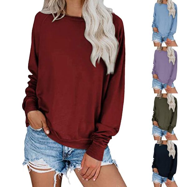 

women's blouses & shirts fashion pullover blouse shirt solid loose o-neck tee casual autumn winter ladies female women long sleeve blu, White