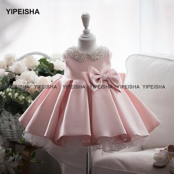 

yipeisha cute flower girl dresses with pearls princess first holy communion pageant bow pink party gown for baby girl's, Red;yellow