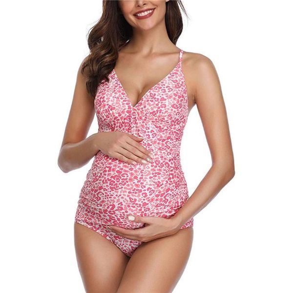 

one-piece suits pregnant women swimwear floral printed pattern deep v-neck sleeveless black pink swimsuits for pography props
