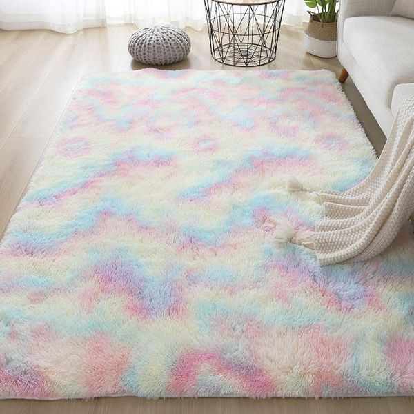 

carpets bedside rugs rainbow color soft fluffy plush carpet for living room colorful shaggy bedroom home decor