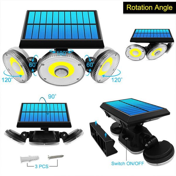 

solar lamps 3 heads lamp waterproof flood light 270Â°adjustable lighting for garden garage yard wall motion lights outdoor