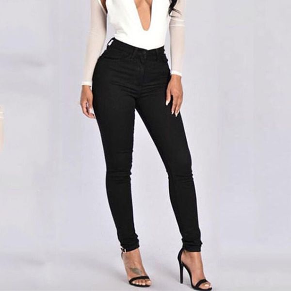 

women's jeans fashion skinny denim pencil woman elastic high waist trousers black stretch plus size washed female#d31 a5wh, Blue