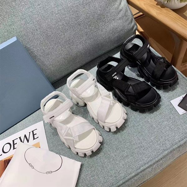 

velcro thick soled womens sandals casual 2021 summer bonded leather dance comfortable non slip beach fashion designer suitable for a variety, Black