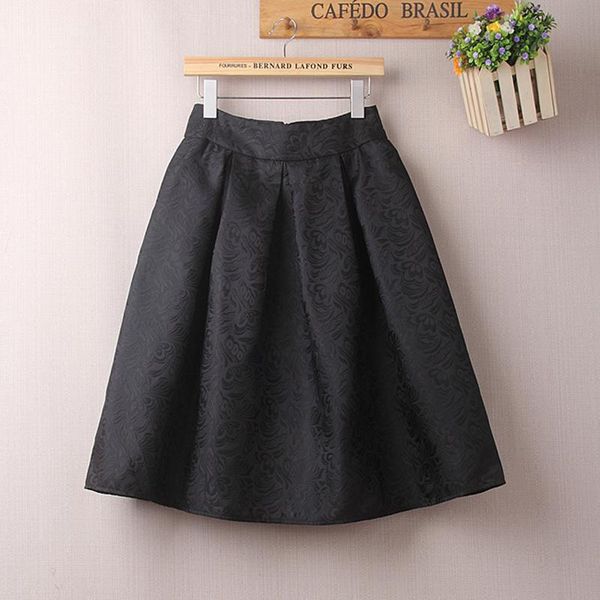 

skirts summer high waist printing women's skirt 2021 solid vintage zipper a-line knee-length harajuku pleated jupe femme, Black