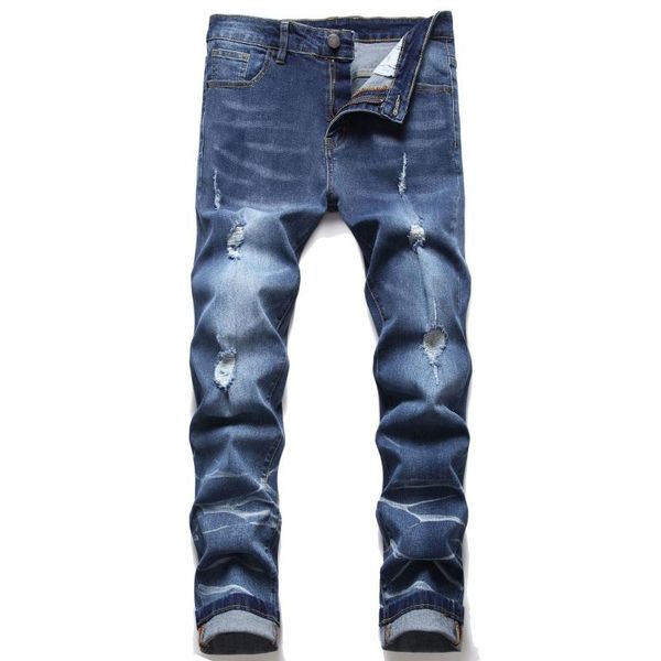 

men's jeans 2022 slim stretch straight ripped, Blue