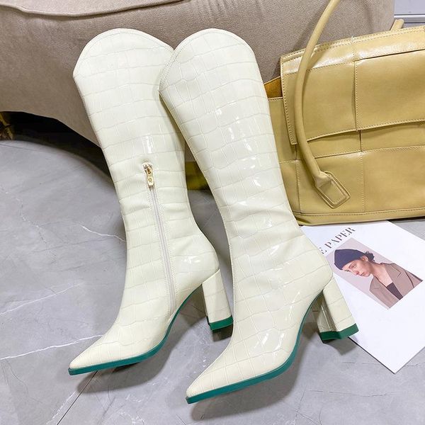 

boots women high heels shoes zipper winter footwear luxury designer stiletto wedge leather ladies rubber autumn over-the-knee po, Black