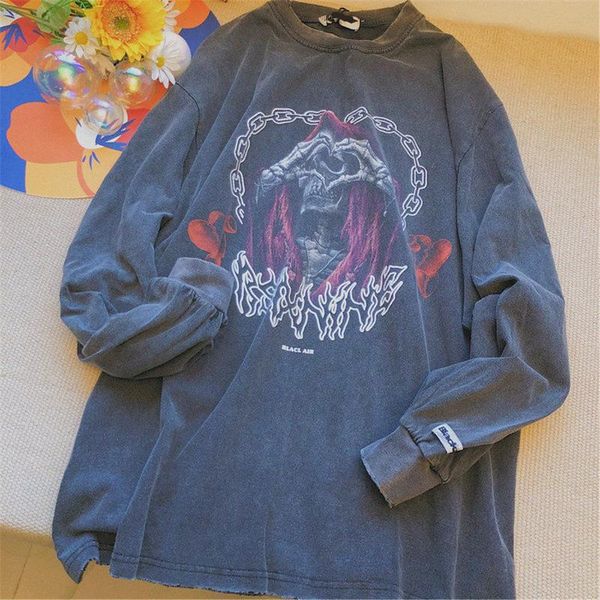 

men's hoodies & sweatshirts black skull print sweatshirt men cool hip hop thin hoodie casual long sleeve gothic harajuku high street s