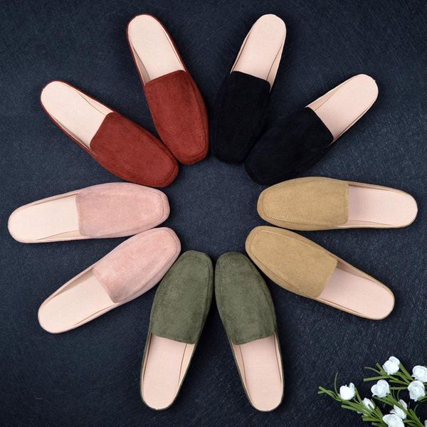 

slippers loafers flat shoes female flock womens outdoor slides cover toe mules basic fabric tpr pu rome for women 202, Black