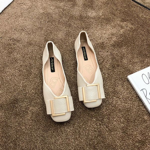 

sandals women ballet flats shoes genuine leather metal square buckle fashion toe for soft comfort 2021 geih, Black