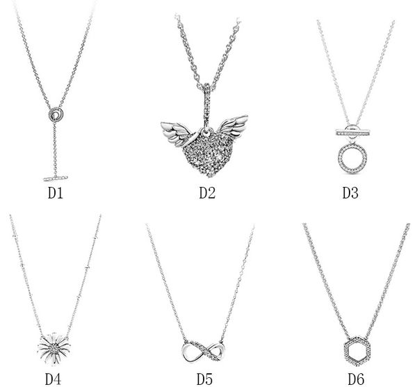 Подлинное S925 Стерлинговое серебро Fit Pandora Angel Wings Wings Daisy Ожерелье Темперамент DIY Сердце Любовь Сердце Голубая Криста-Очарование Для Пары Ожерелье Бусины Чари