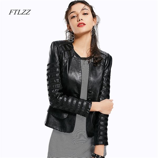 

spring autumn winter leather women jacket long sleeve patchwork black coat zipper design motorcycle pu 210430
