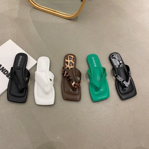 

slippers leather women's indoor summer woman house for sandals lady beach flops flip-flops ladies female sandal clapper, Black