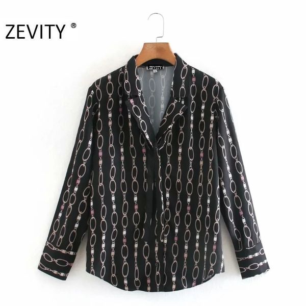 

zevity women vintage long sleeve chain printing casual smock blouse ladies retro business shirt femininas blusas ls7289 210419, White