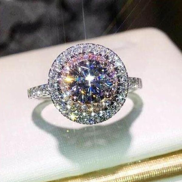 

wedding rings shine round cubic zirconia for women full rhinestones charms engagement valentines gift promise couple, Slivery;golden