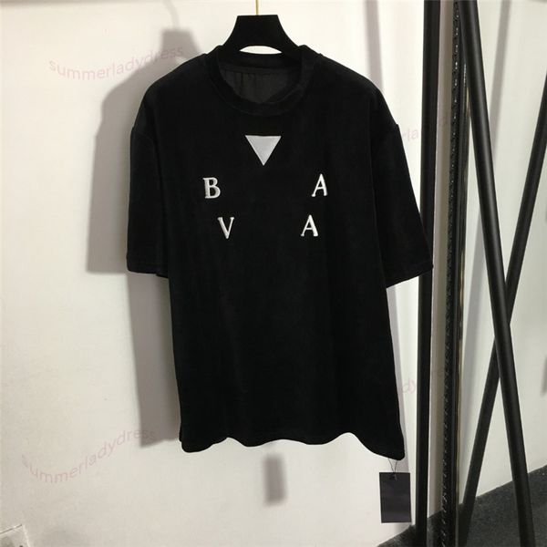 

soft velvet t shirt spring breathable short sleeve loose casual pullovers embroidery letter top, White